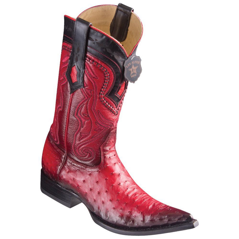 Los Altos Boots Mens #9530329 3X Toe | Genuine Ostrich Leather Boots | Color Faded Red