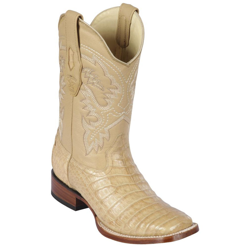 Los Altos Boots Mens #8228211 Wide Square Toe | Genuine Caiman Belly Leather Boots | Color Oryx