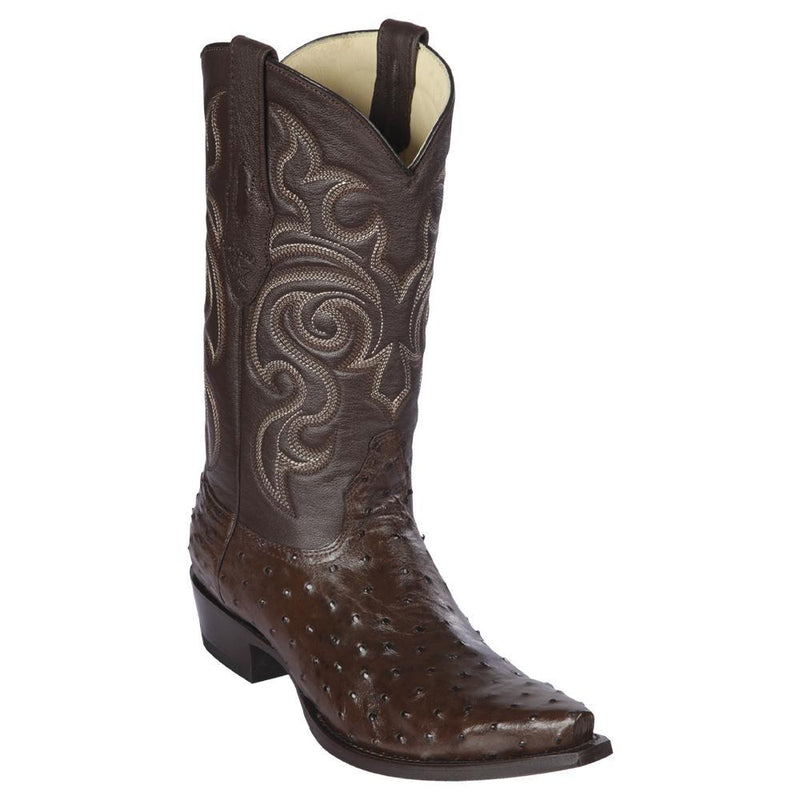 Los Altos Boots Mens #940307 Snip Toe | Genuine Full Quill Ostrich Boots | Color Brown
