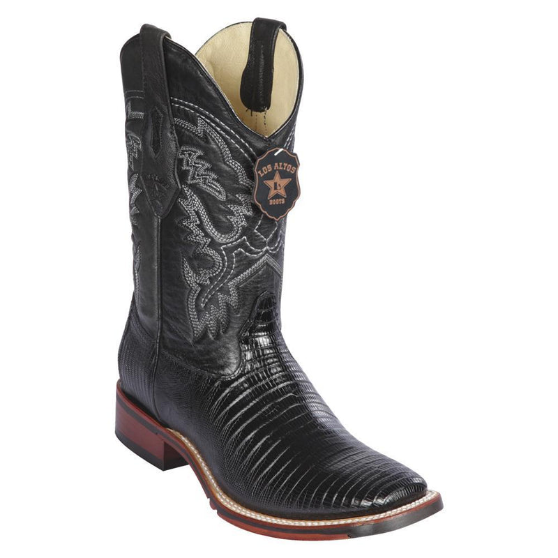 Los Altos Boots Mens #8260705 Wide Square Toe | Genuine Teju Leather Boots | Color Black