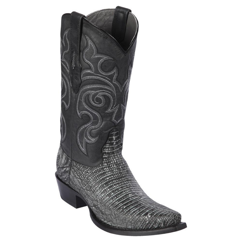 Los Altos Boots Mens #940774 Snip Toe | Genuine Teju Lizard Boots | Color Sanded Black