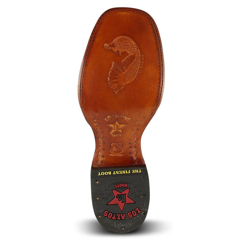 Los Altos Boots Mens #8221005 Wide Square Toe | Genuine Pirarucu Fish Boots | Color Black
