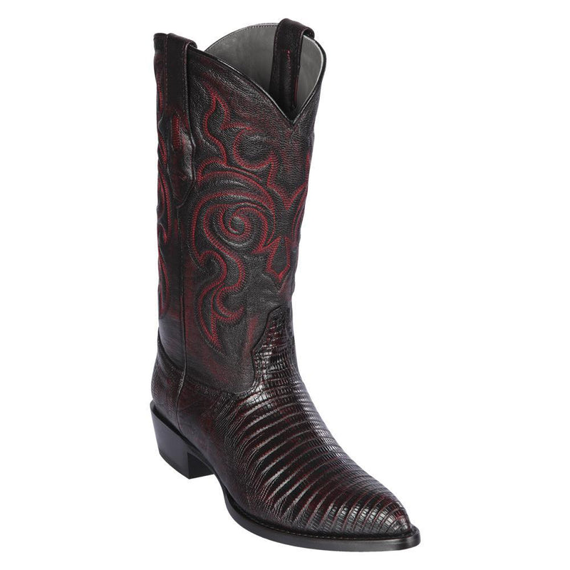 Los Altos Boots Mens #990718 J Toe | Genuine Teju Lizard Boots | Color Black Cherry