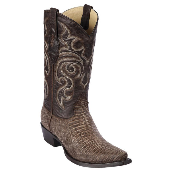 Los Altos Boots Mens #940735 Snip Toe | Genuine Teju Lizard Boots | Color Sanded Brown