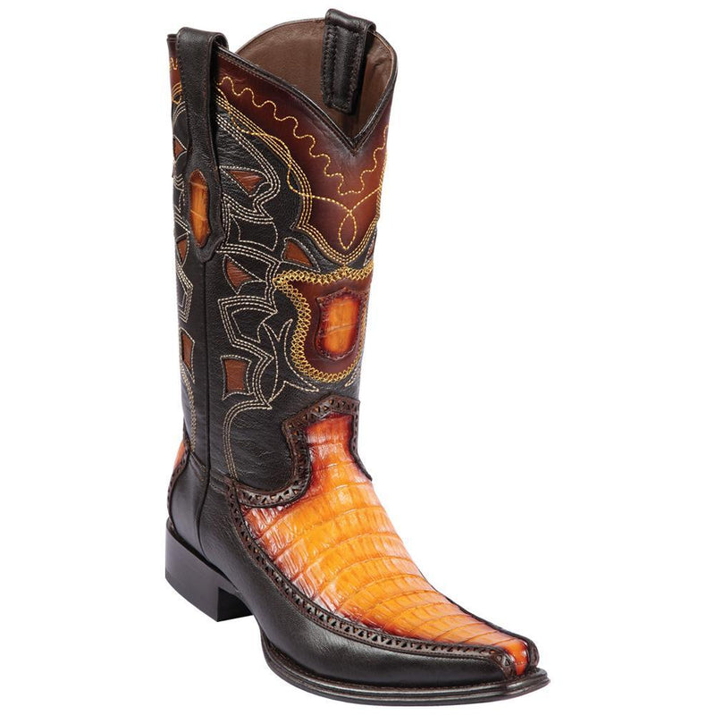 Los Altos Boots Mens #76F8201 European Square Toe | Genuine Caiman Belly With Deer Sides Boots | Color Faded Buttercup