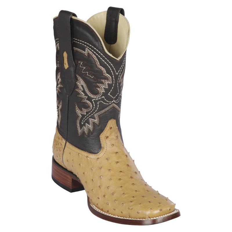 Los Altos Boots Mens #8220353 Wide Square Toe | Genuine Ostrich Leather Boots | Color Antique Saddle