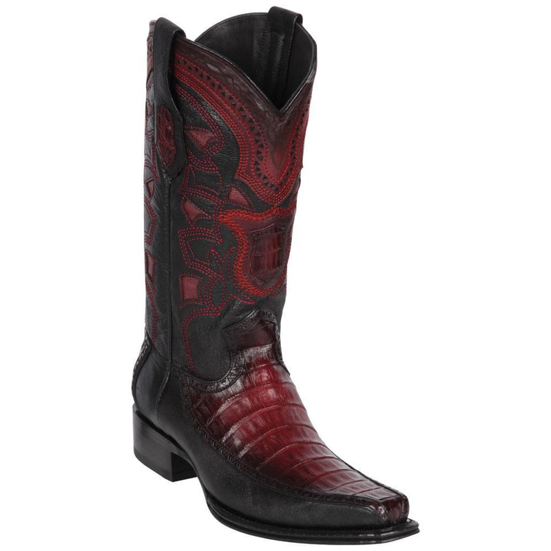 Los Altos Boots Mens #76F8243 European Square Toe | Genuine Caiman Belly With Deer Sides Boots | Color Faded Burgundy