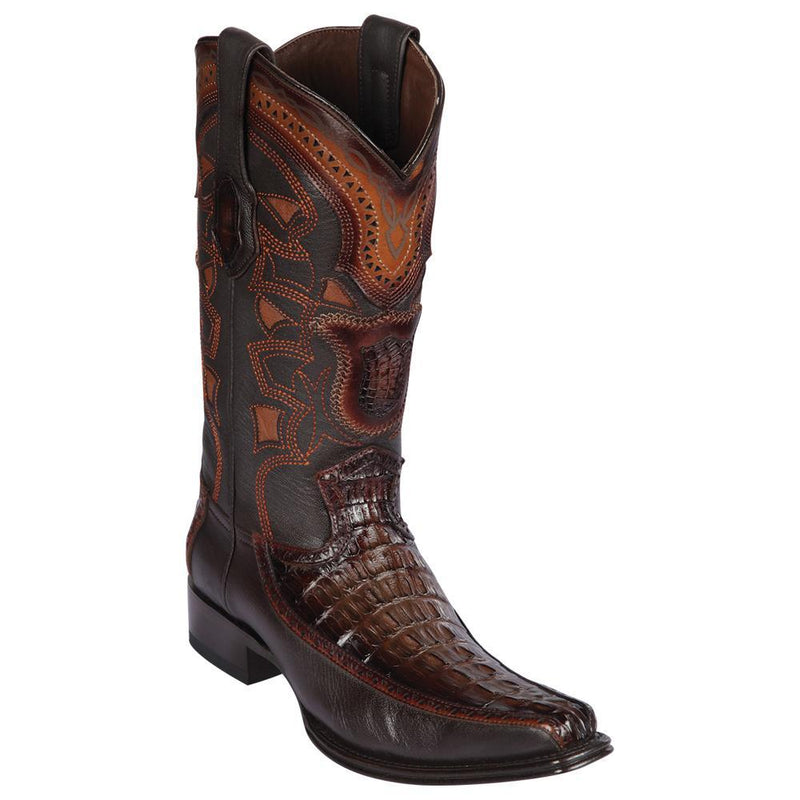 Los Altos Boots Mens #76F0116 European Square Toe | Genuine Caiman Tail and Deer Boots | Color Faded Brown