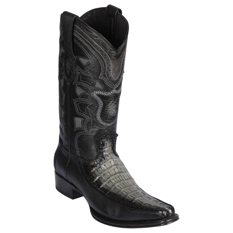 Los Altos Boots Mens #76F0138 European Square Toe | Genuine Caiman Tail and Deer Boots | Color Faded Gray