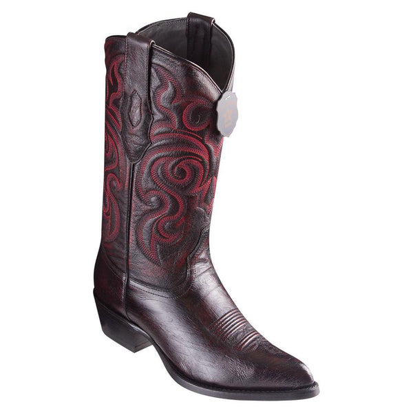Los Altos Boots Mens #999718 J Toe | Genuine Smooth Ostrich Boots | Color Black Cherry