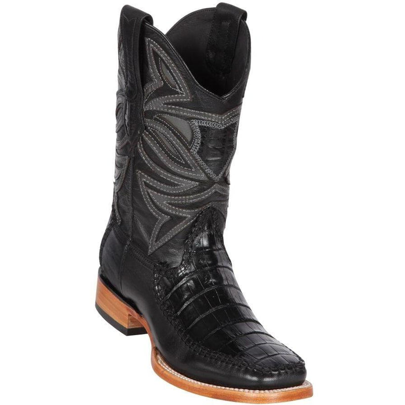 Los Altos Boots Mens #82F8205 Wide Square Toe | Genuine Caiman Belly & Deer Boots | Color Black