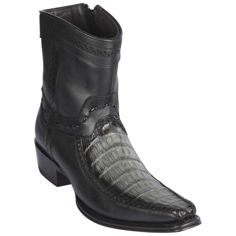 Los Altos Boots Mens #76BF8238 Low Shaft European Square Toe | Genuine Caiman Belly and Deer Leather Boots | Color Faded Gray