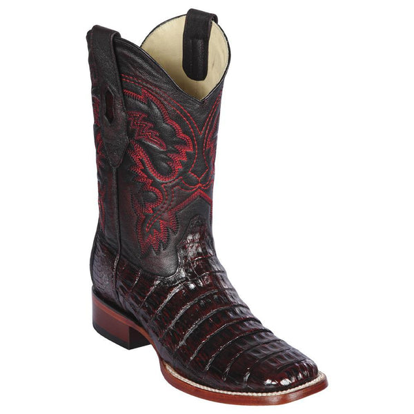 Los Altos Boots Mens #822A8218 Wide Square Toe | Genuine Caiman Belly Leather | Boots Pieced Vamp | Color Black Cherry