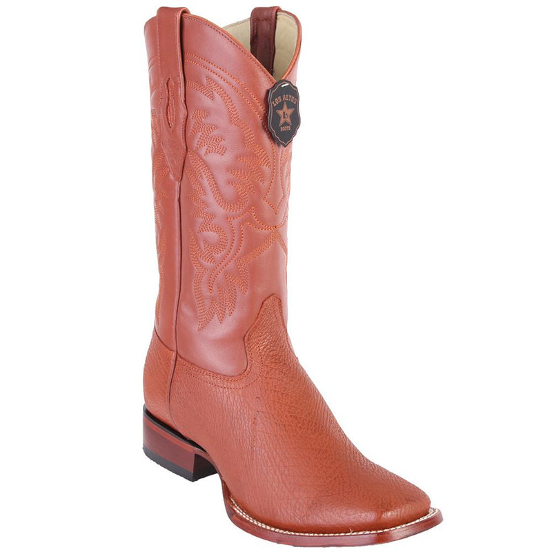 Los Altos Boots Mens #8220903 Wide Square Toe | Genuine Sharkskin Leather Boots | Color Cognac