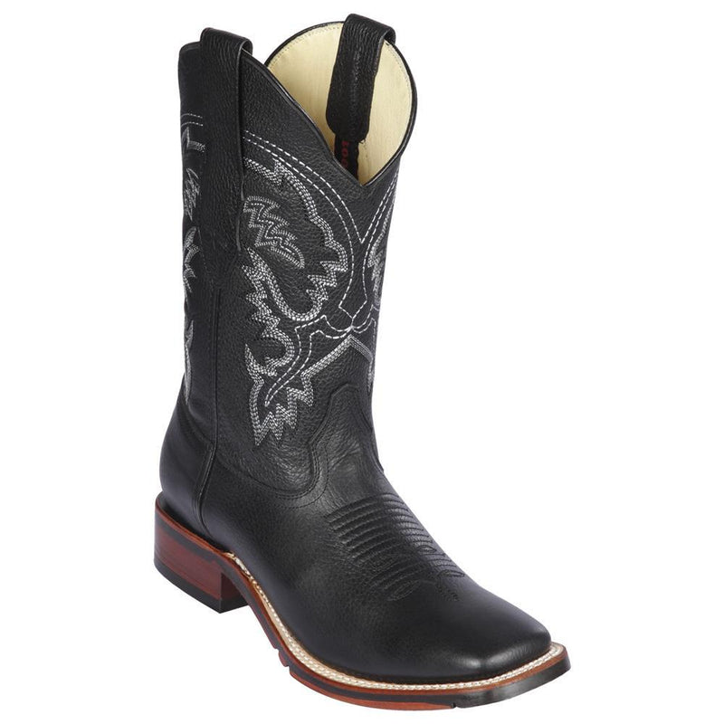 Los Altos Boots Mens #8262705 Wide Square Toe | Genuine Grisly Leather Boots | Color Black
