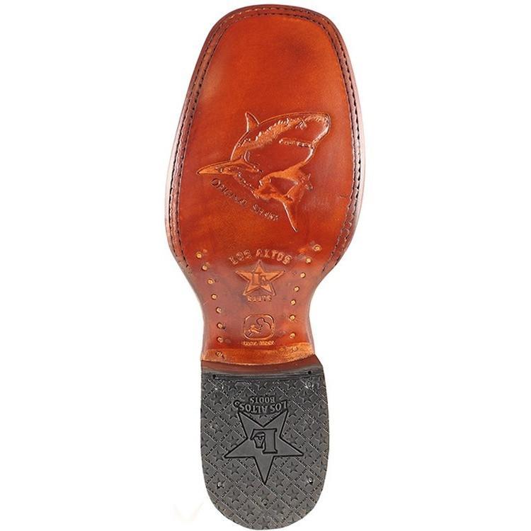 Los Altos Boots Mens #8220903 Wide Square Toe | Genuine Sharkskin Leather Boots | Color Cognac