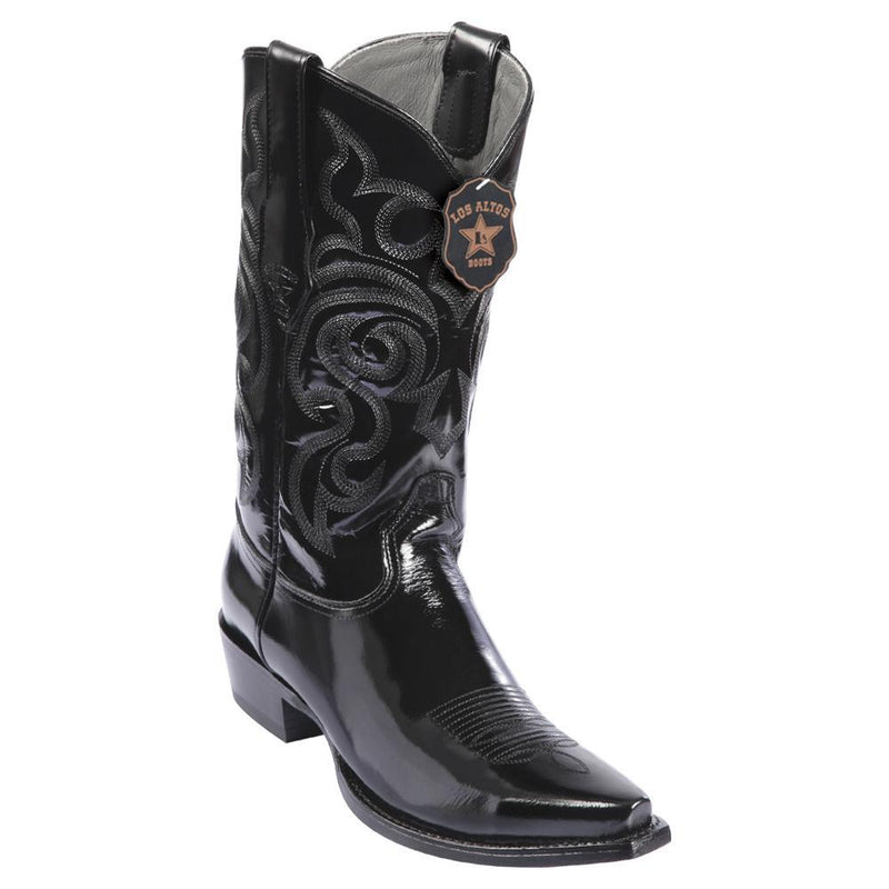 Los Altos Boots Mens #944205 Snip Toe | Genuine Chamaleon Leather Boots | Color Black