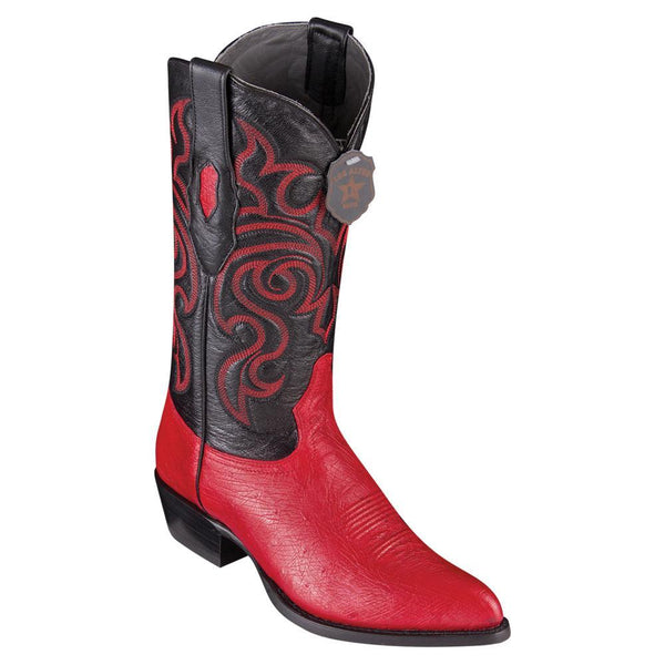 Los Altos Boots Mens #999712 J Toe | Genuine Smooth Ostrich Boots | Color Red
