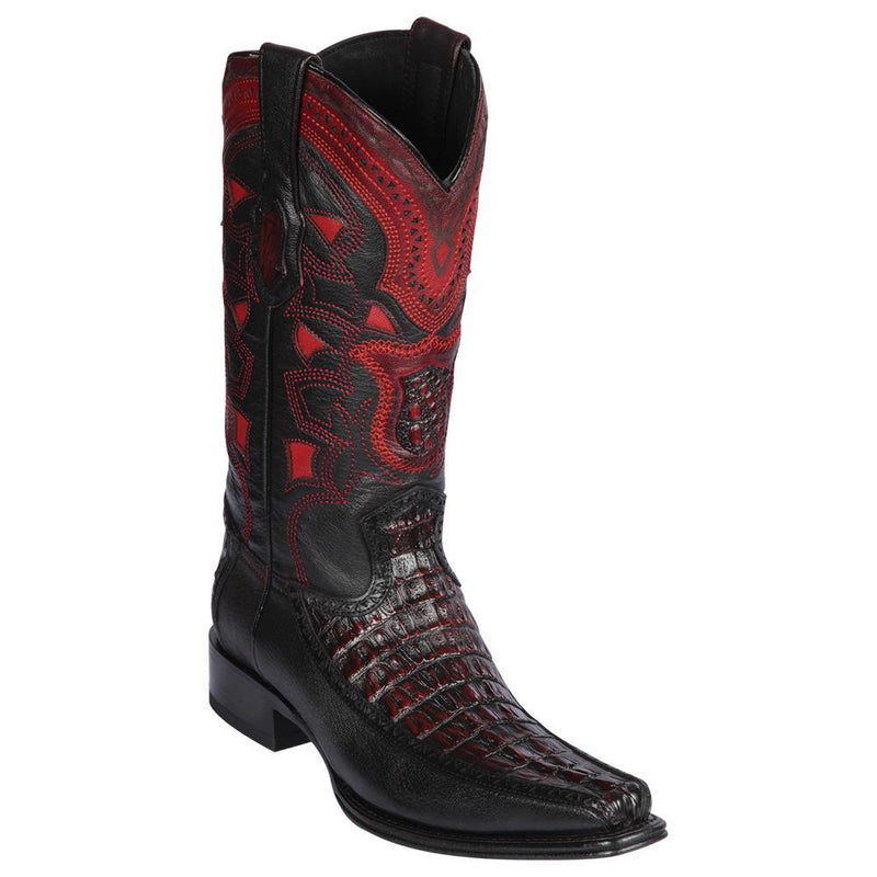 Los Altos Boots Mens #76F0118 European Square Toe | Genuine Caiman Tail and Deer Boots | Color Black Cherry