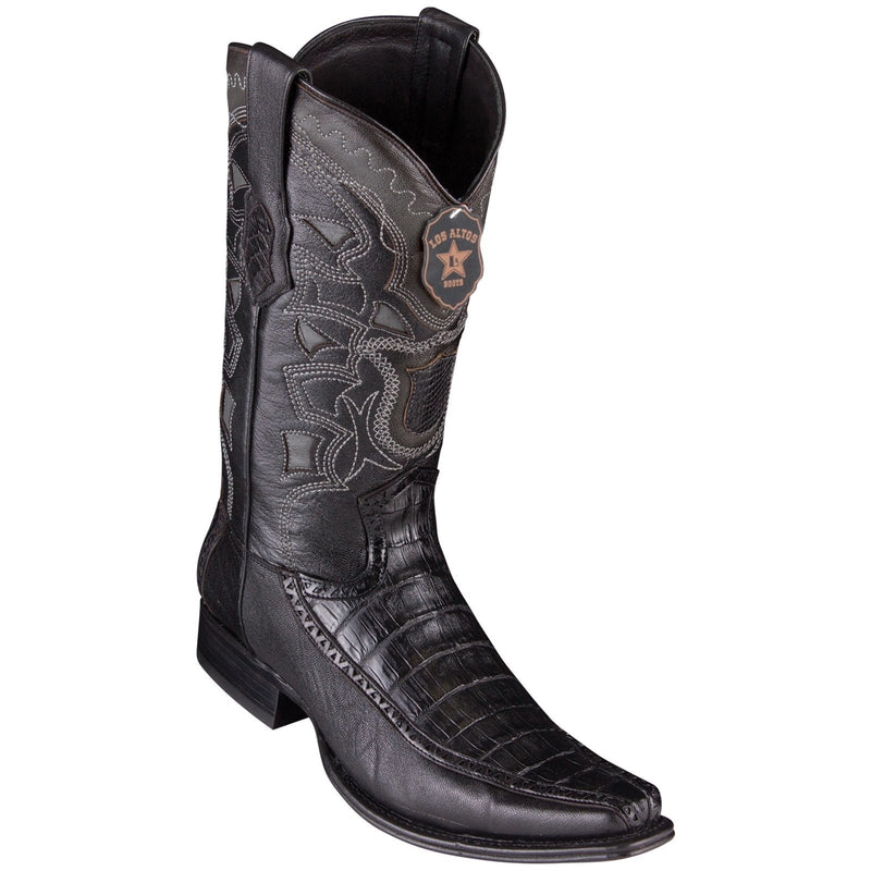 Los Altos Boots Mens #76F8205 European Square Toe | Genuine Caiman Belly With Deer Sides Boots | Color Black