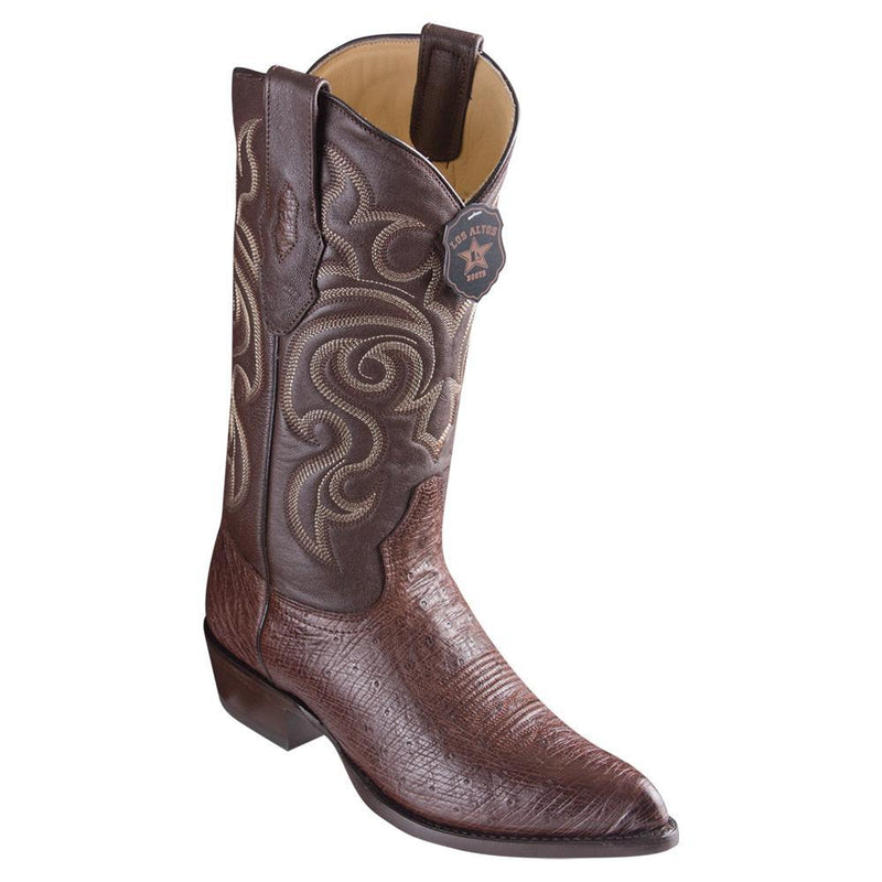 Los Altos Boots Mens #999707 J Toe | Genuine Smooth Ostrich Boots | Color Brown