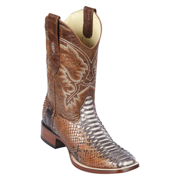 Los Altos Boots Mens #8225788 Wide Square Toe | Genuine Python Snakeskin Leather Boots | Color Rustic Cognac
