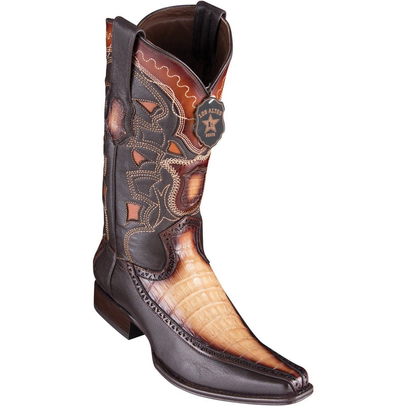 Los Altos Boots Mens #76F8215 European Square Toe | Genuine Caiman Belly With Deer Sides Boots | Color Faded Oryx