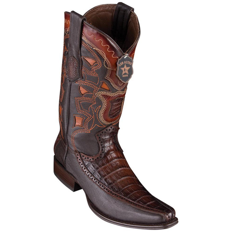Los Altos Boots Mens #76F8216 European Square Toe | Genuine Caiman Belly With Deer Sides Boots | Color Faded Brown