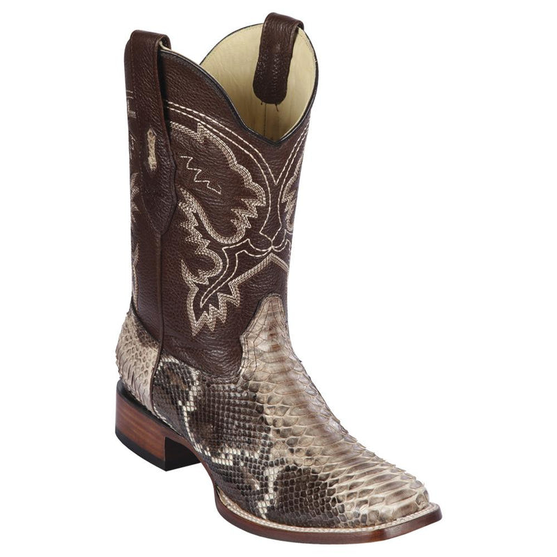Los Altos Boots Mens #8225785 Wide Square Toe | Genuine Python Snakeskin Leather Boots | Color Rustic Brown