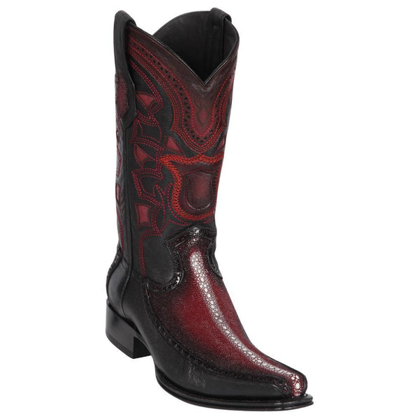 Los Altos Boots Mens #76F1143 European Square Toe | Genuine Full Rowstone Stingray With Deer Sides Boots | Color Faded Burgundy