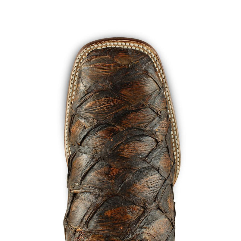 Los Altos Boots Mens #8221088 Wide Square Toe | Genuine Pirarucu Fish Boots | Color Rustic Cognac