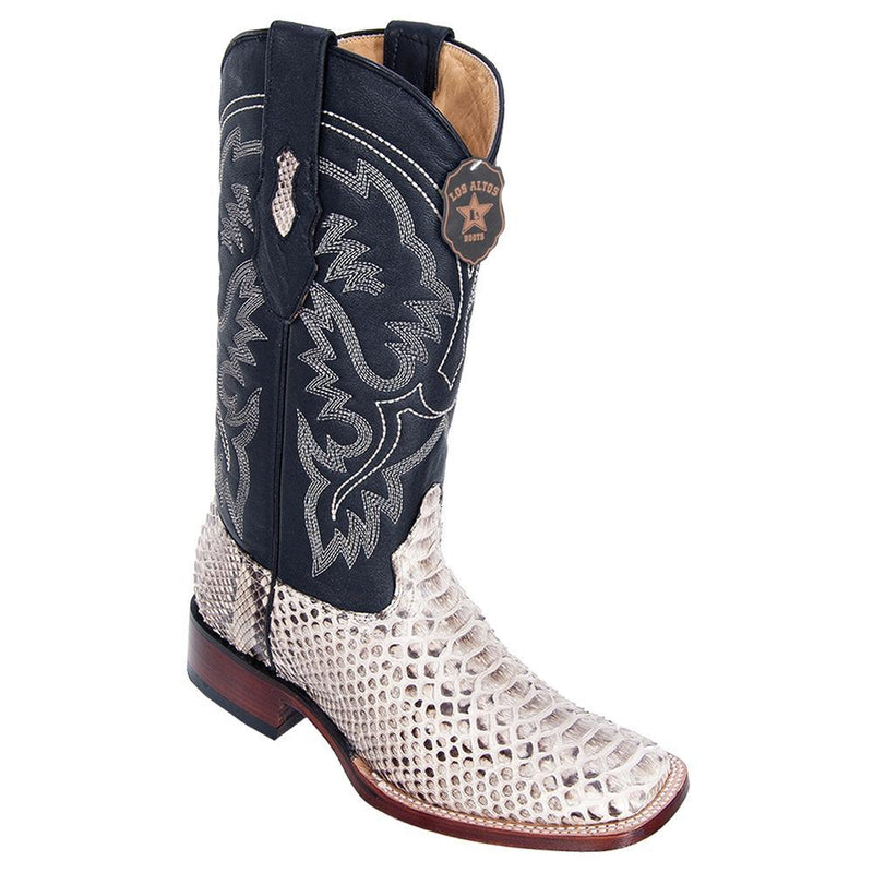 Los Altos Boots Mens #8225749 Wide Square Toe | Genuine Python Snakeskin Leather Boots | Color Natural