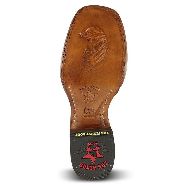 Los Altos Boots Mens #8221088 Wide Square Toe | Genuine Pirarucu Fish Boots | Color Rustic Cognac