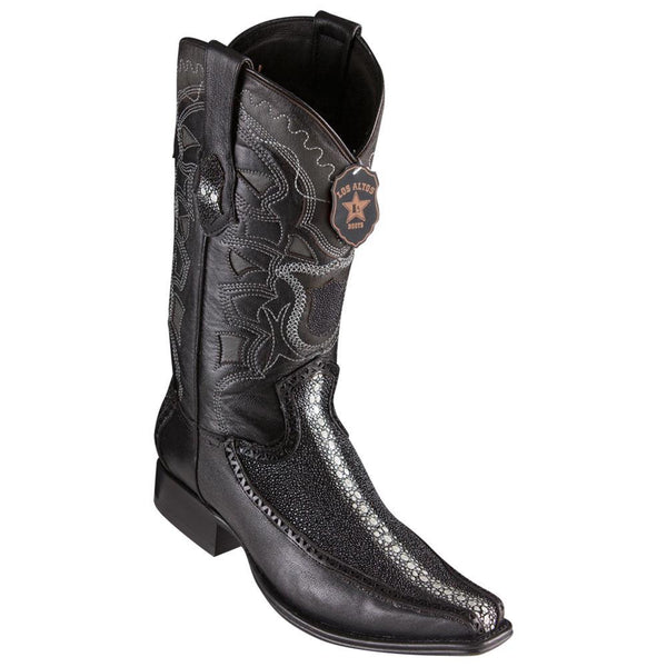 Los Altos Boots Mens #76F1105 European Square Toe | Genuine Full Rowstone Stingray With Deer Sides Boots | Color Black