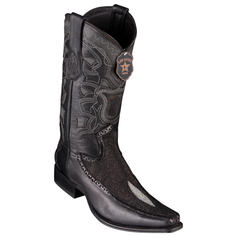 Los Altos Boots Mens #76F1205 European Square Toe | Genuine Single Stone Stingray With Deer Sides Boots | Color Black