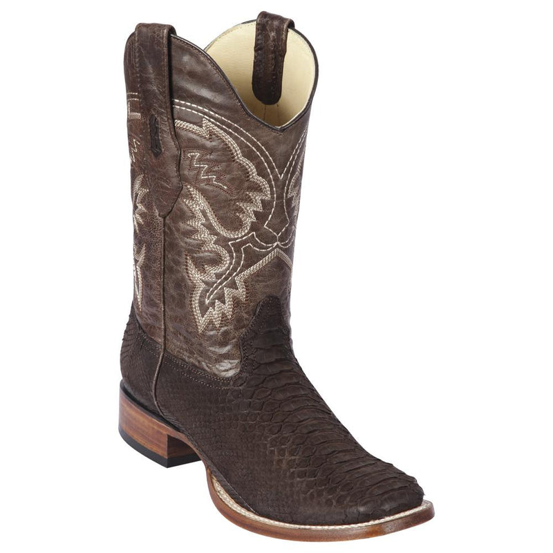 Los Altos Boots Mens #822N5707 Wide Square Toe | Genuine Python Snakeskin Leather Boots | Color Brown Suede Finish