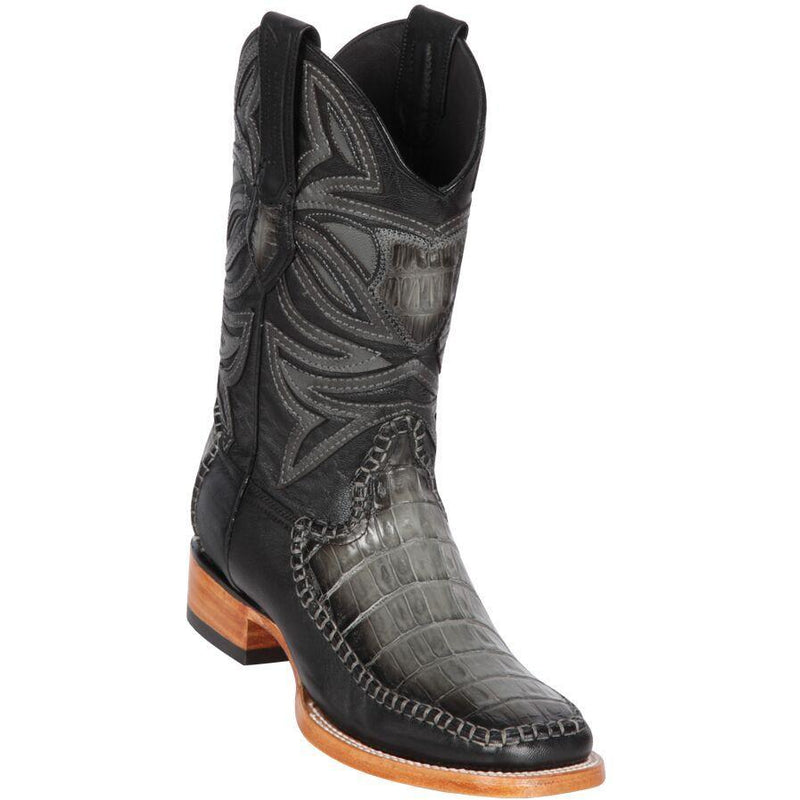 Los Altos Boots Mens #82F8238 Wide Square Toe | Genuine Caiman Belly & Deer Boots | Color Faded Gray
