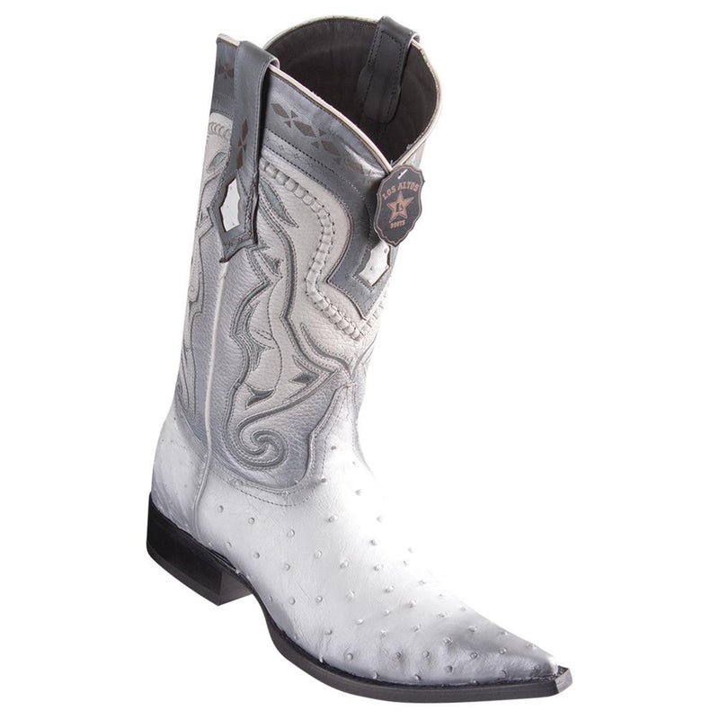 Los Altos Boots Mens #9530328 3X Toe | Genuine Ostrich Leather Boots | Color Faded White