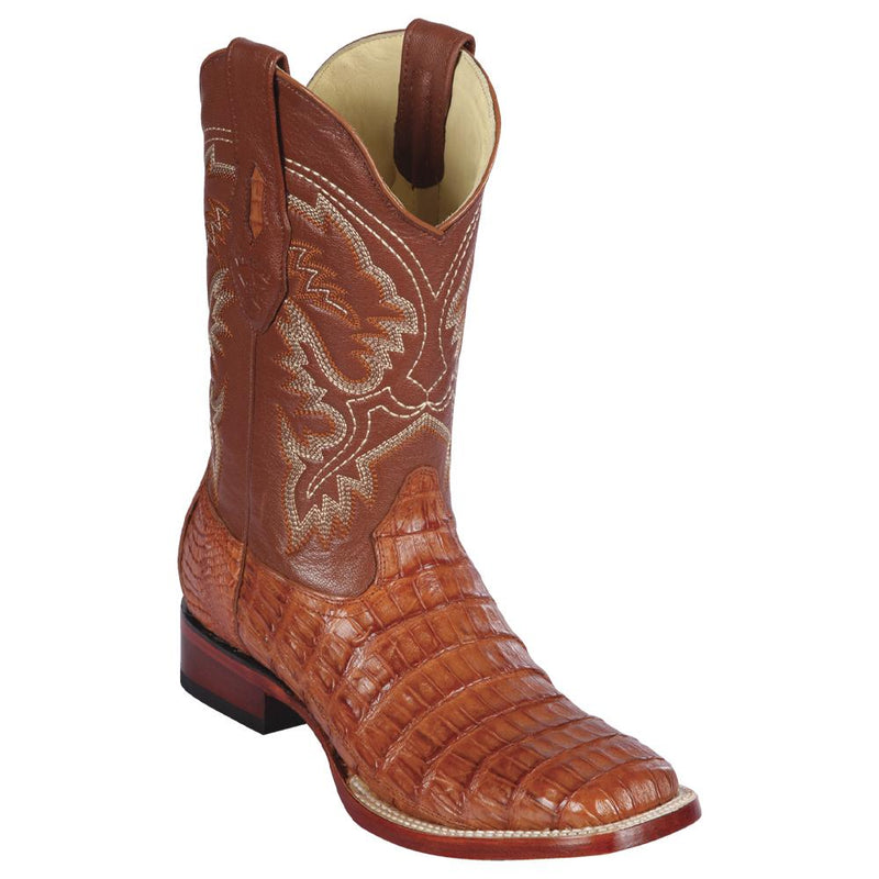 Los Altos Boots Mens #822A8203 Wide Square Toe | Genuine Caiman Belly Leather | Boots Pieced Vamp | Color Cognac