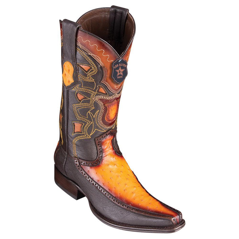 Los Altos Boots Mens #76F0301 European Square Toe | Genuine Full Quill Ostrich With Deer Sides Boots | Color Faded Buttercup