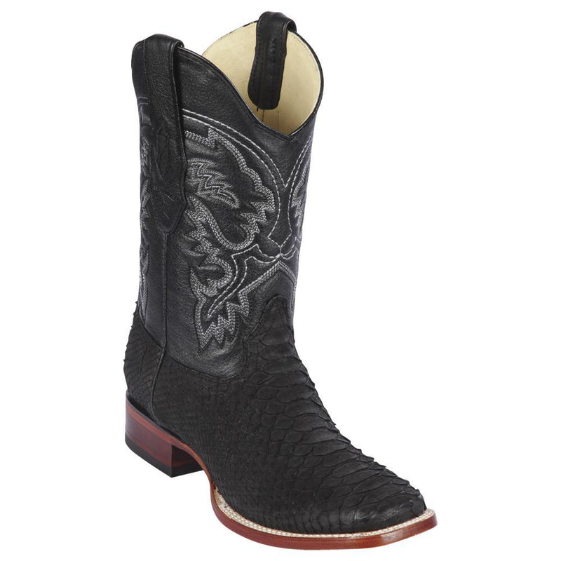 Los Altos Boots Mens #822N5705 Wide Square Toe | Genuine Python Snakeskin Leather Boots | Color Black Suede Finish