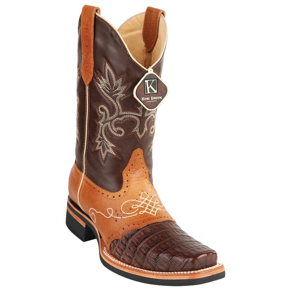 Men's King Exotic Caiman Belly Square Toe Boots Handcrafted Brown (48168207)