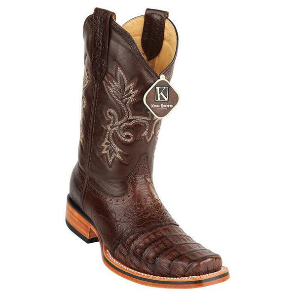 Men's King Exotic Snip Toe Caiman Belly Boots Handcrafted Brown  (48178207)