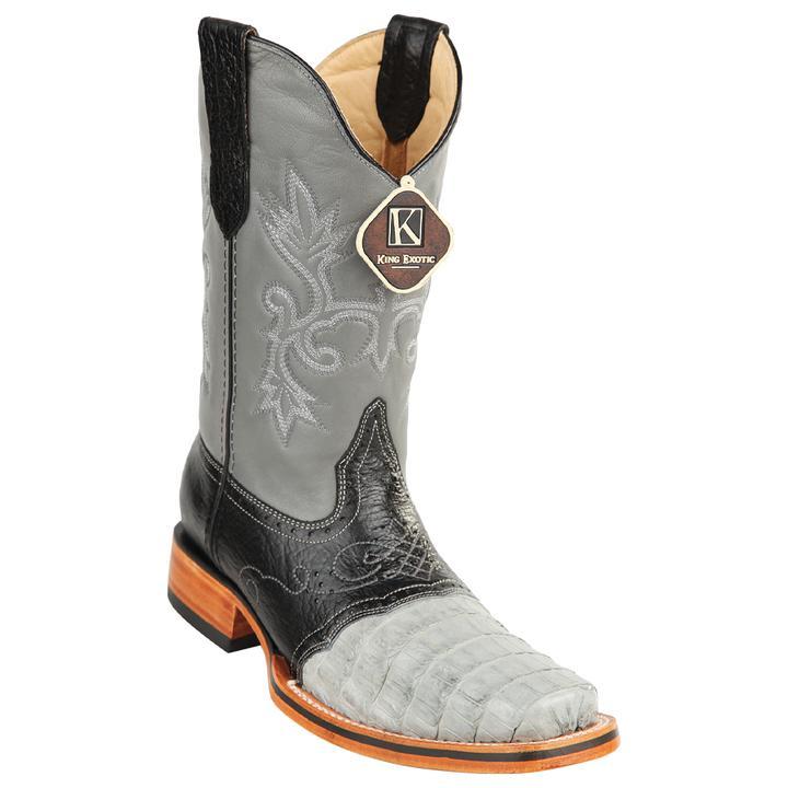 Men's King Exotic Snip Toe Caiman Belly Boots Handcrafted Gray (48178209)