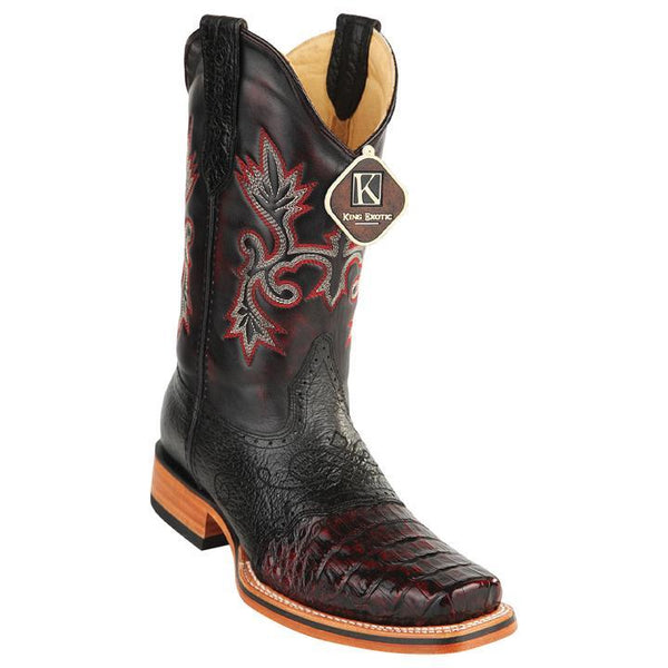 Men's King Exotic Caiman Belly Square Toe Boots Handcrafted Black Cherry  (48178218)
