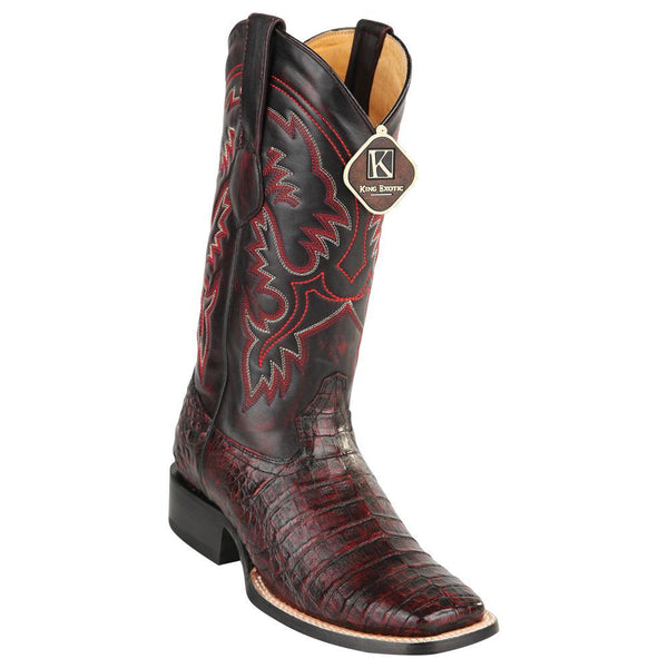 Men's King Exotic Wide Square Toe Caiman Belly Boots Handcrafted Black Cherry (48228218-2)
