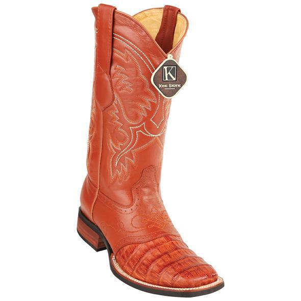 Men's King Exotic Caiman Crepe Sole Square Toe Boots With Saddle Cognac (48238203)