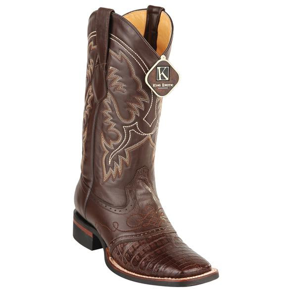 Men's King Exotic Caiman Crepe Sole Square Toe Boots With Saddle Brown (48238207)