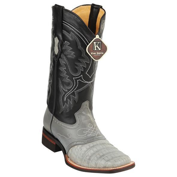 Men's King Exotic Caiman Crepe Sole Square Toe Boots With Saddle Gray (48238209)