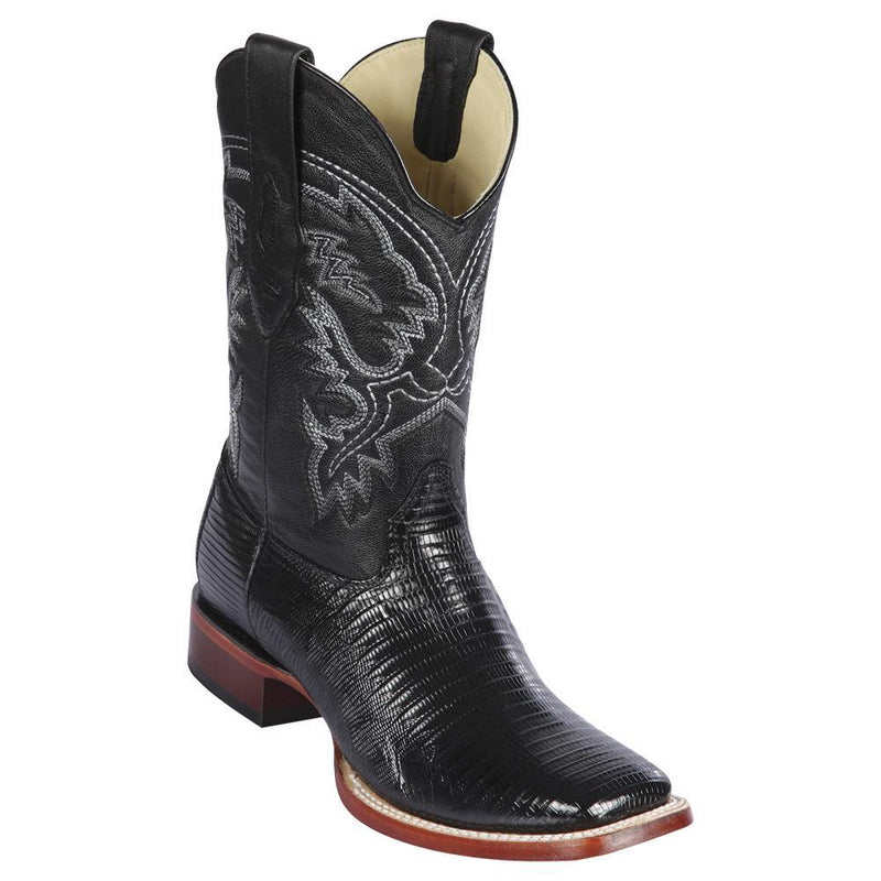 Los Altos Boots Mens #8220705 Wide Square Toe | Genuine Teju Lizard Leather Boots | Color Black